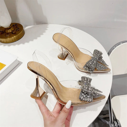 Rhinestone Transparent Bow Knot Heels