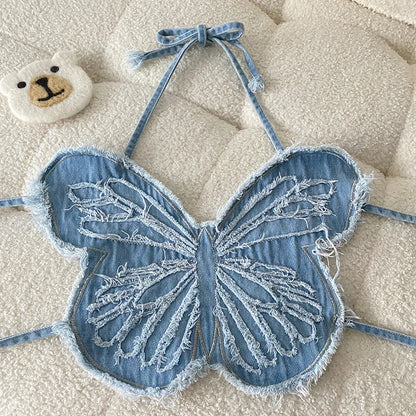 Butterfly Denim Halter Top