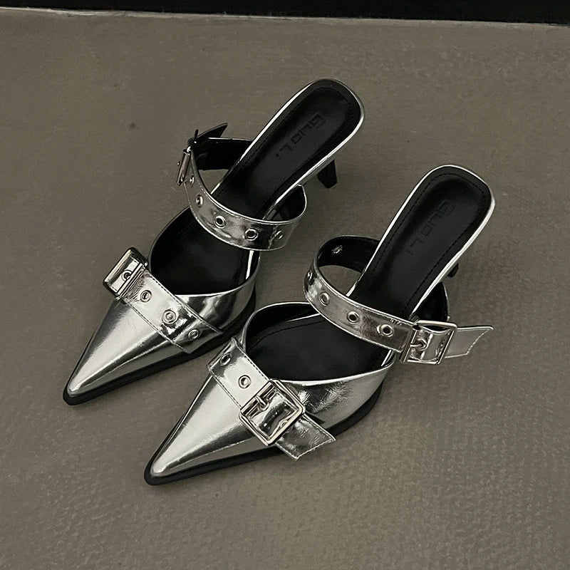 Metal Buckle Mules Heels