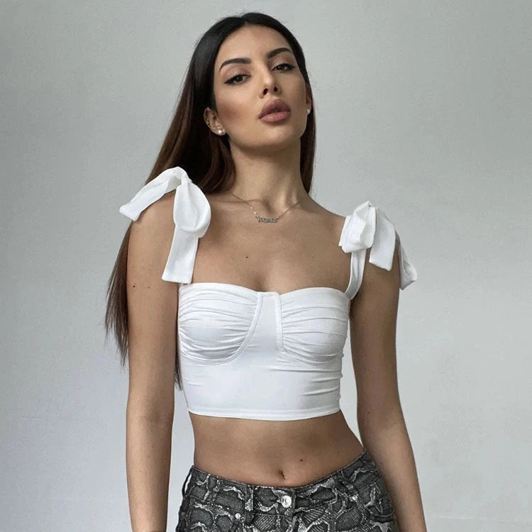 Bow Ribbon Lace Up Crop Top