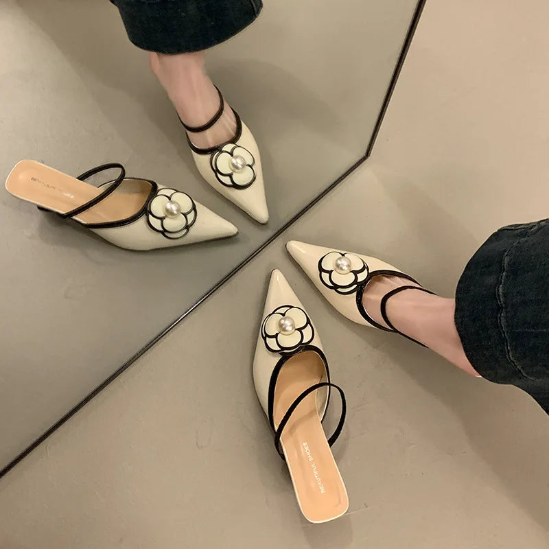 Floral Embellish Pointed Toe Heels - Fashionnsio