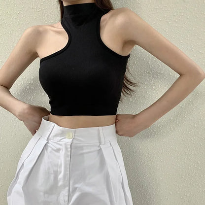 Turtleneck Crop Top With Chest Pad fashionnsio