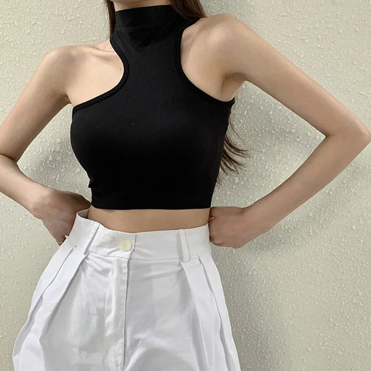 Turtleneck Crop Top With Chest Pad