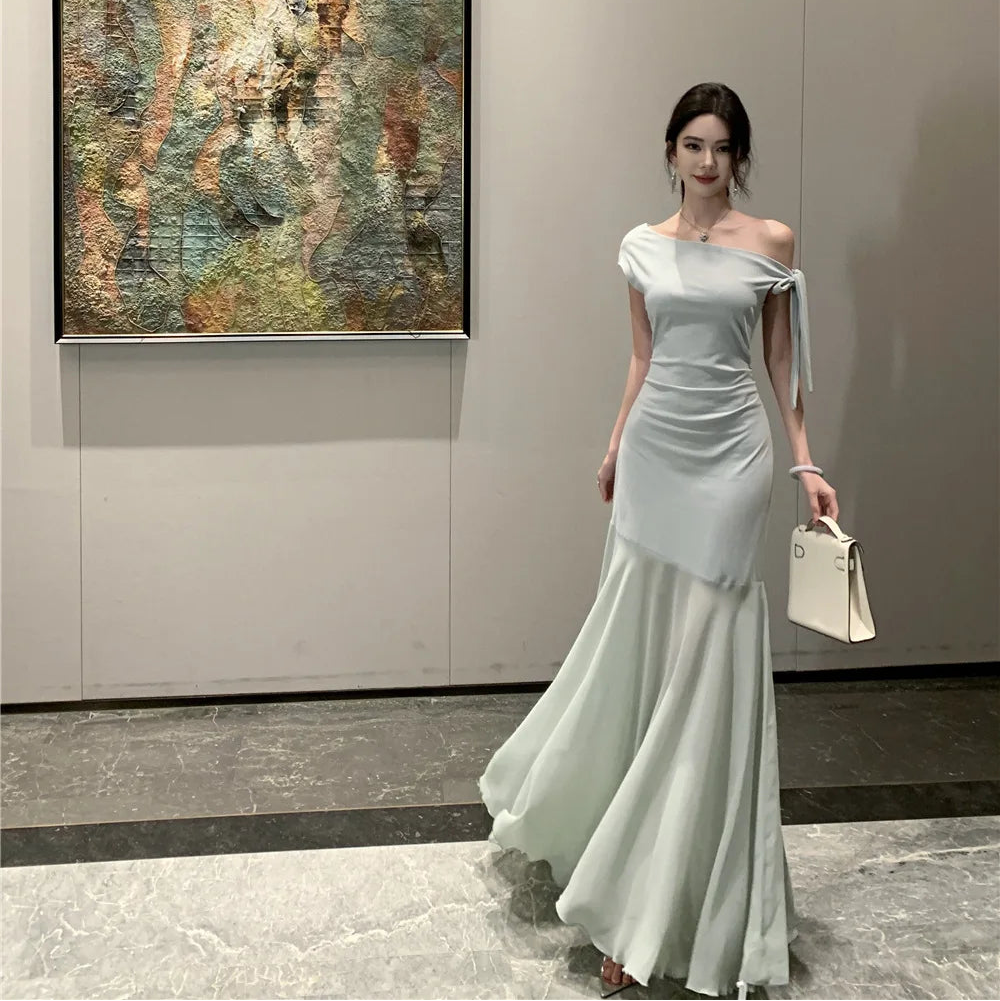 One Shoulder Mesh Long Dress - Fashionnsio