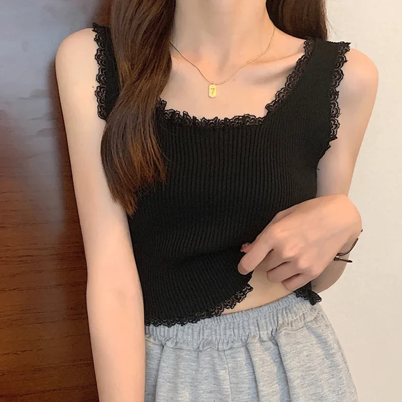 Knitted Lace Crop Tank Top