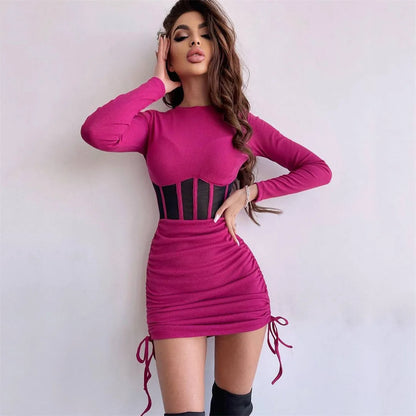 Mesh Drawstring Corset Dress