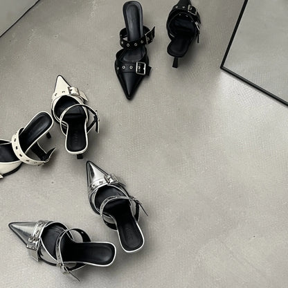 Metal Buckle Mules Heels