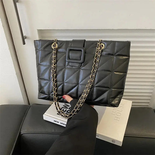 Buckle Chain Large Tote Bags fashionnsio