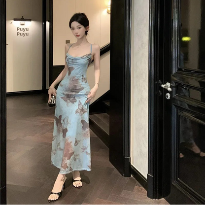 Butterfly Pattern Maxi Dress - Fashionnsio