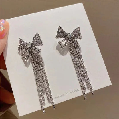 Korean Trendy Bow Crystal Drop  Earrings fashionnsio