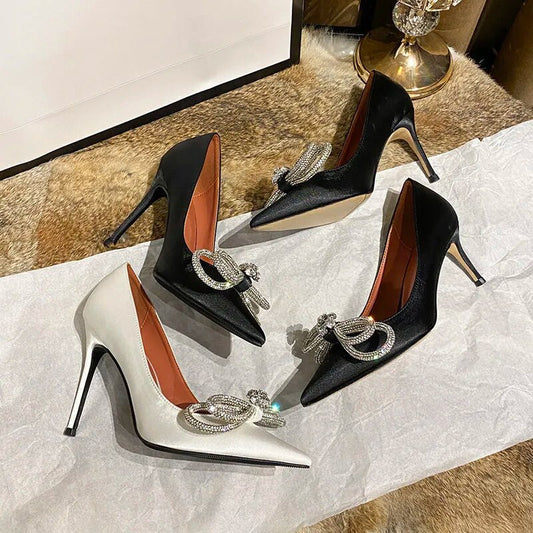 Rhinestone Bow Knot Pump Pointed Heels fashionnsio