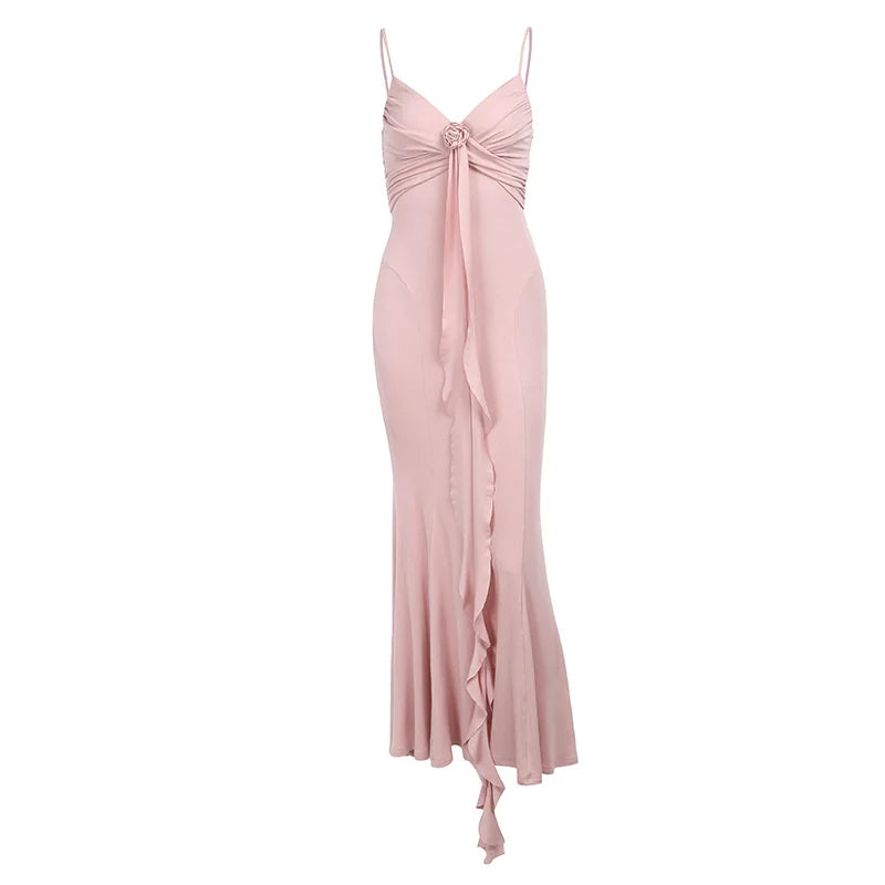 Ruffle Rose Bodycon Long Dress