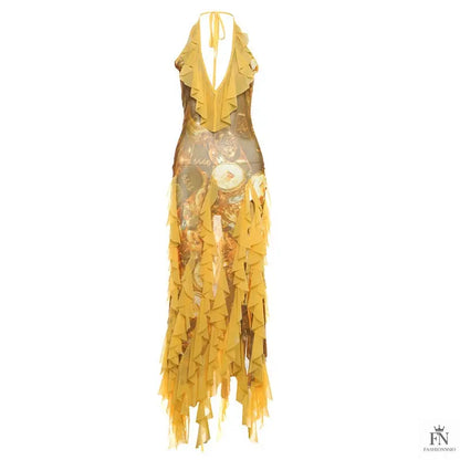 Floral Print Tassel Ruffles Dress - Fashionnsio