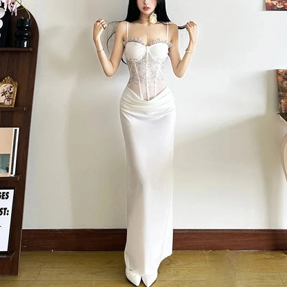 Lace Mesh Long Corset Dress - Fashionnsio