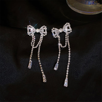 Bowknot Long Zircon Tassel Earrings fashionnsio