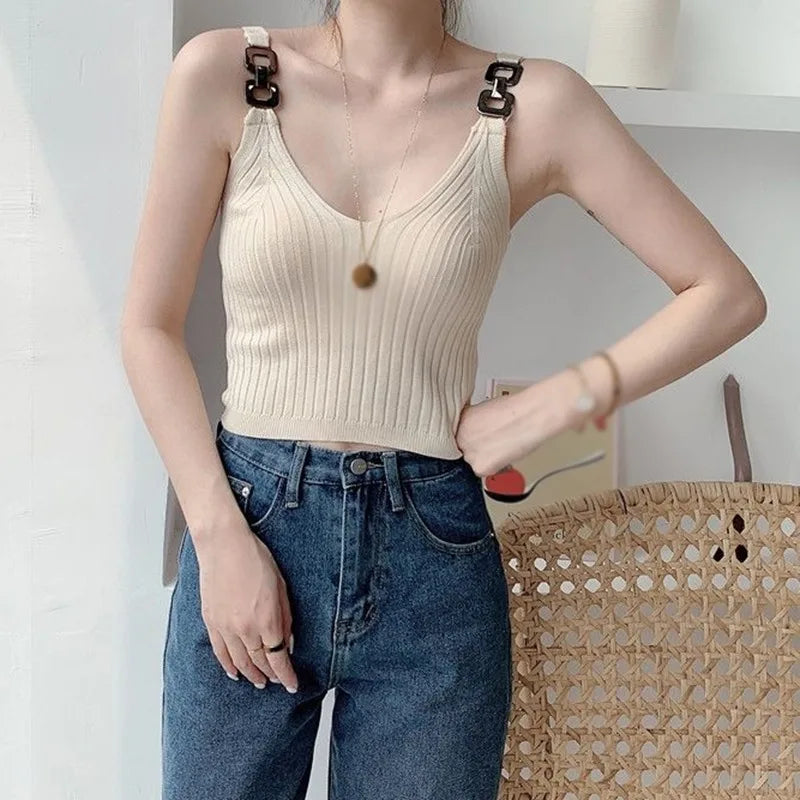 Metal Strap Knitted Tank Top