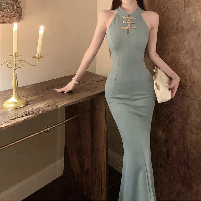Chinese Style Long Bodycon Dress - Fashionnsio