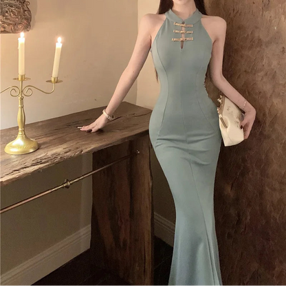 Chinese Style Long Bodycon Dress - Fashionnsio