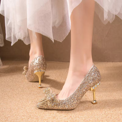 Crystal Sequins Bowknot Cinderella Heels