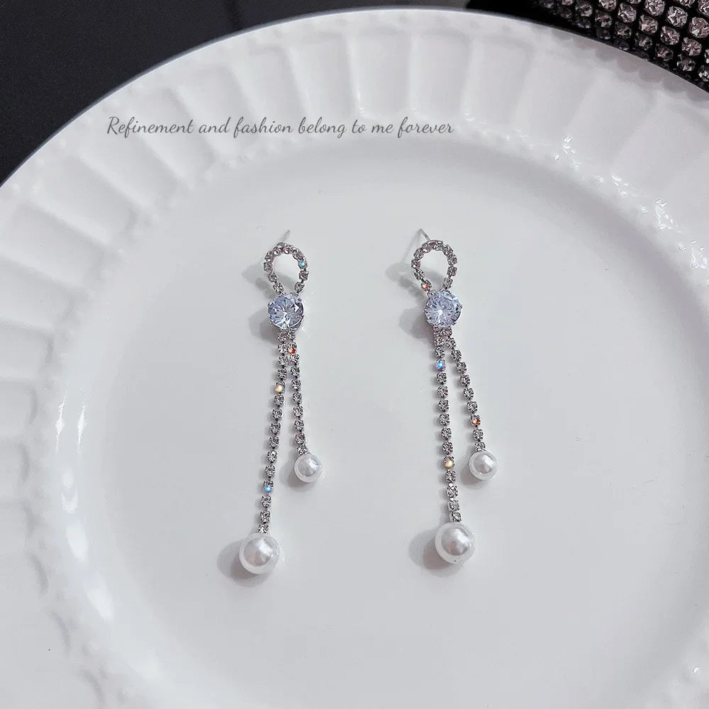 Fashionable Diamond Pearl Earrings fashionnsio