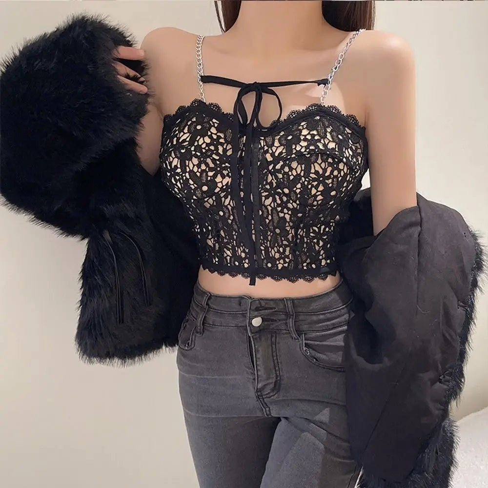 Lace Bow Chain Crop Top