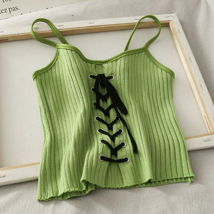 Drawstring Pleated Knitted Tank Top