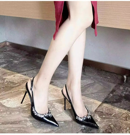 Rhinestone Pointed Buckle Strap Heels