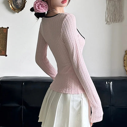 Y2K Knitted Bow Coquette Top