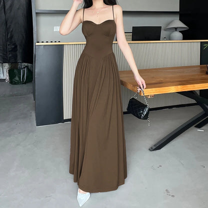 Pleated Slim Waist Long Dress