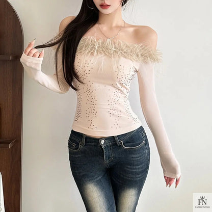 Sheer Off Shoulder Tops - Fashionnsio