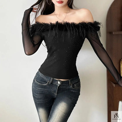 Sheer Off Shoulder Tops - Fashionnsio