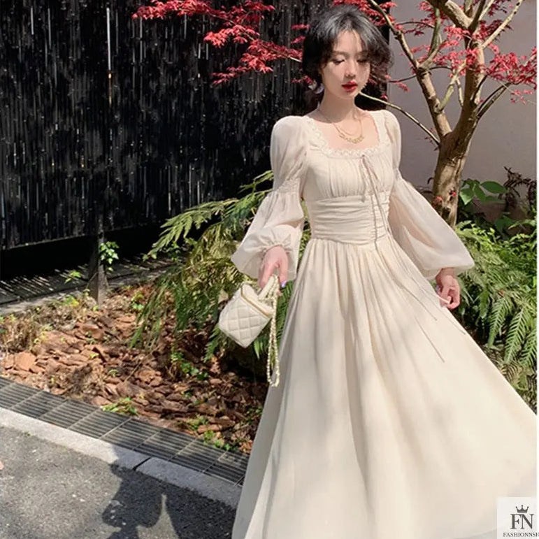 Lantern Sleeve Maxi Princess Dress - Fashionnsio