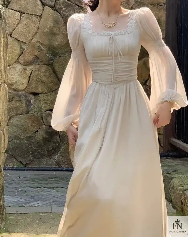 Lantern Sleeve Maxi Princess Dress - Fashionnsio