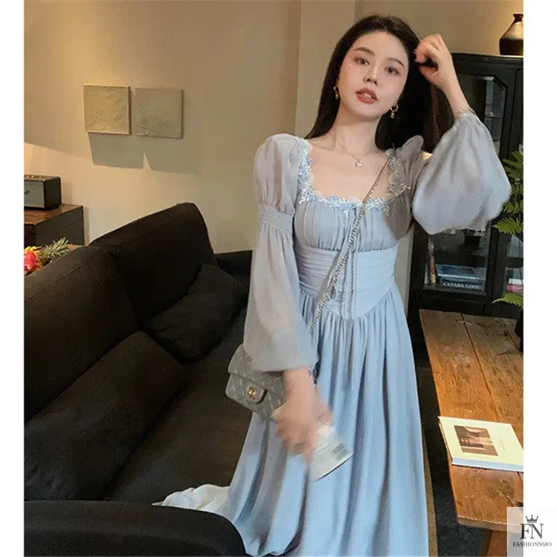 Lantern Sleeve Maxi Princess Dress - Fashionnsio