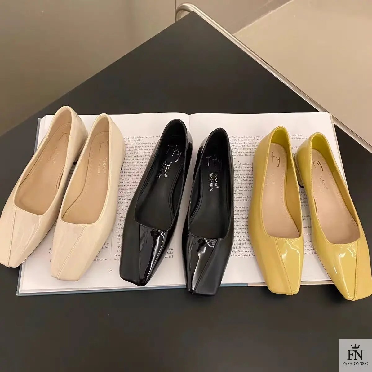 Square Toe Glossy Women Flats - Fashionnsio