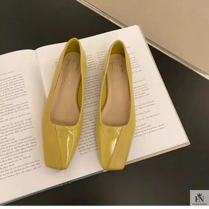 Square Toe Glossy Women Flats - Fashionnsio