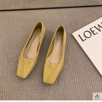 Square Toe Glossy Women Flats - Fashionnsio
