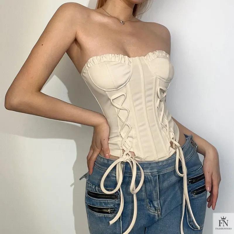 Lace Up Strapless Corset Top - Fashionnsio