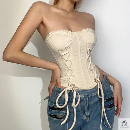 Lace Up Strapless Corset Top - Fashionnsio