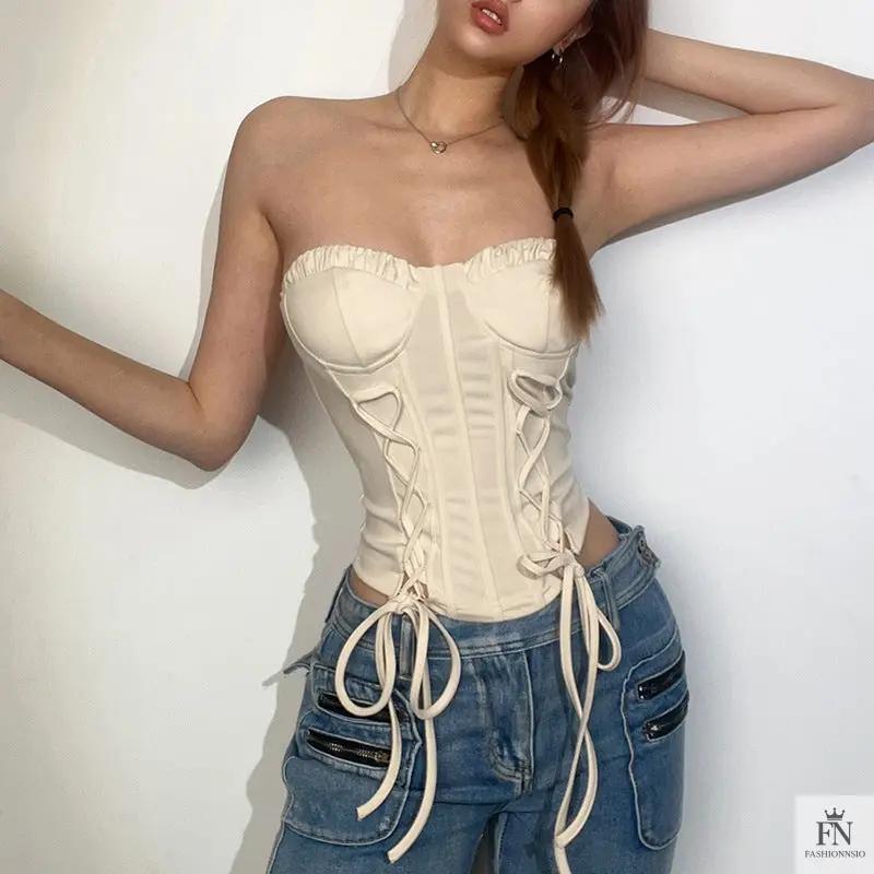 Lace Up Strapless Corset Top - Fashionnsio