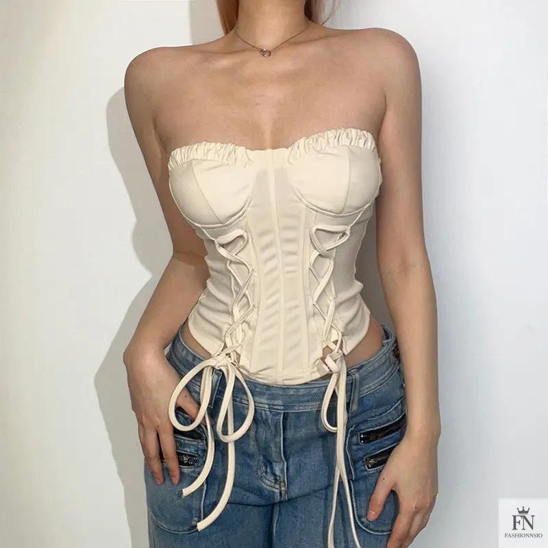 Lace Up Strapless Corset Top - Fashionnsio