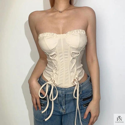 Lace Up Strapless Corset Top - Fashionnsio