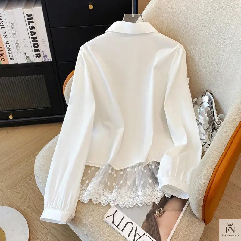 Embroidered Lace Y2K Shirt For Women - Fashionnsio