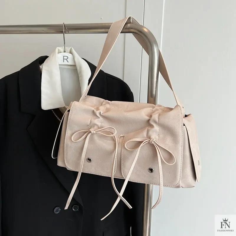 Bow Pleated Drawstring Shoulder Bags - Fashionnsio