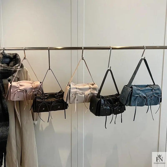 Bow Pleated Drawstring Shoulder Bags - Fashionnsio