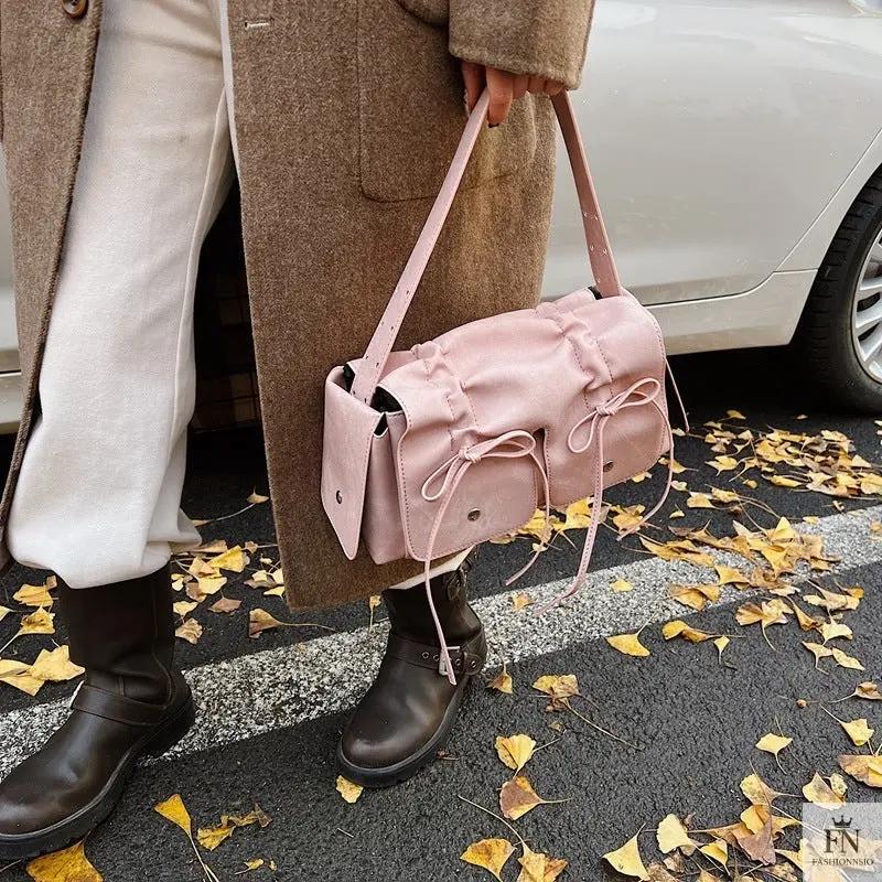 Bow Pleated Drawstring Shoulder Bags - Fashionnsio
