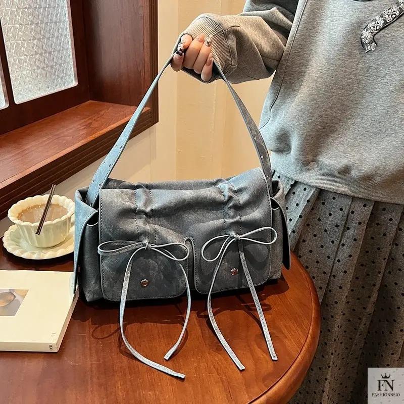 Bow Pleated Drawstring Shoulder Bags - Fashionnsio