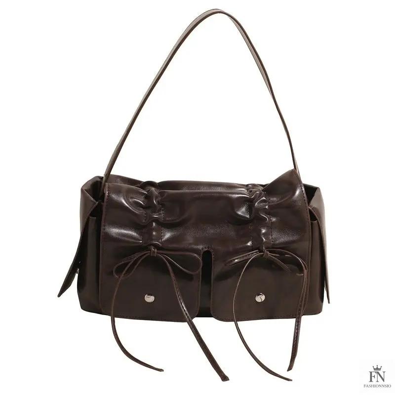 Bow Pleated Drawstring Shoulder Bags - Fashionnsio