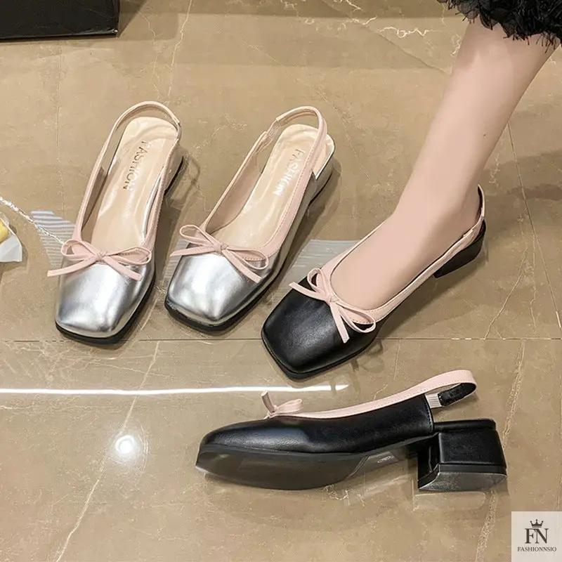 Square Toe Bow Flat Sandals - Fashionnsio