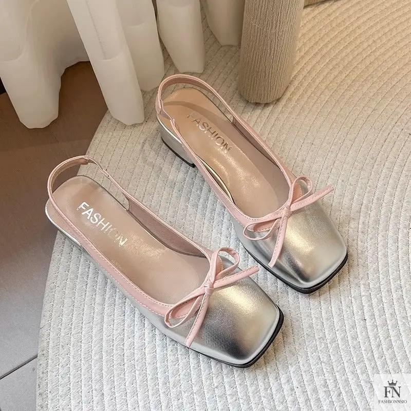 Square Toe Bow Flat Sandals - Fashionnsio